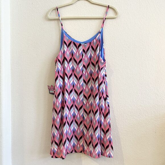 New Jadelynn Brooke L Women's Colorful Pink Print Cami Mini Swing Trapeze Dress - Picture 6 of 12
